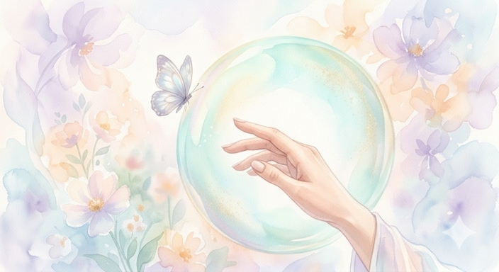 Aquarellbild mit einer schützenden Hand und einem Schmetterling